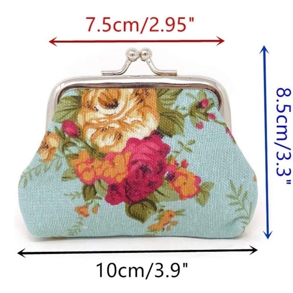 Purse Coin Bag French Kiss Clasp Storage Change Victorian Rose Floral Blue - Picture 10 of 16